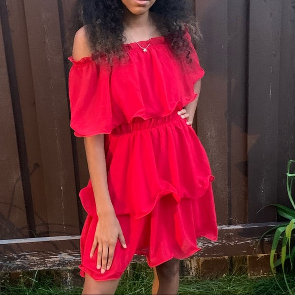 Prettylittlething Red Mini Frill Spanish Dress